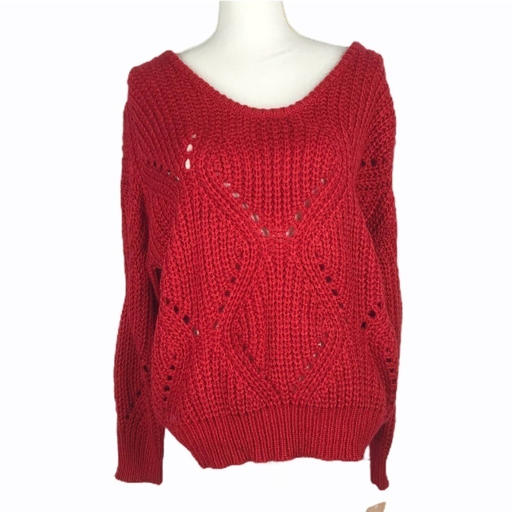 Frnch red knit slouchy sweater scoop neck NWT